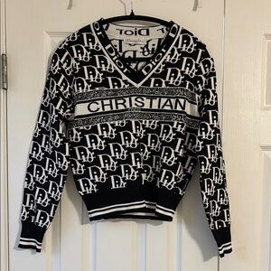 Dior Black and White V-Neck Sweater